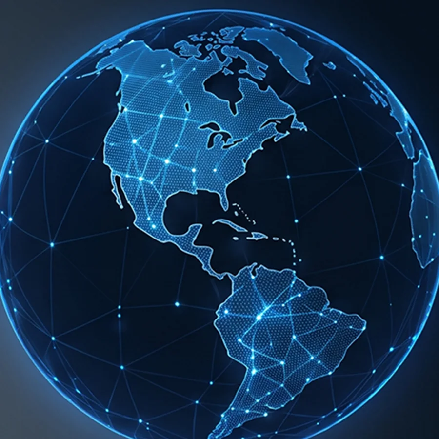 Globo terráqueo con la red de conexiones sobre el continente americano
